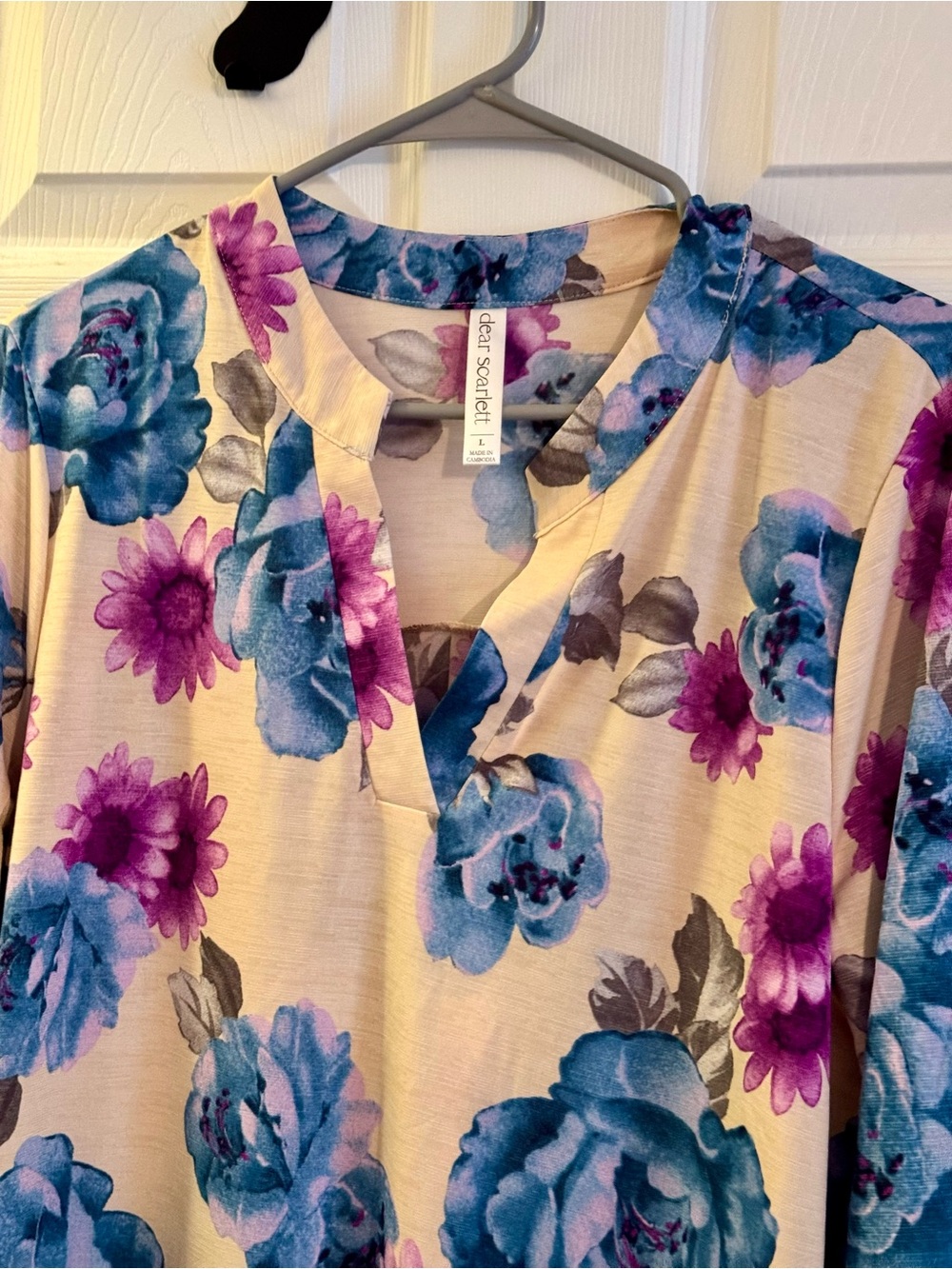 Dear Scarlett Floral Top in Cream with Blue & Purple Blooms - Picture 3 of 6